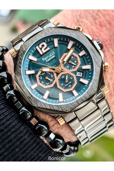 Ferrucci Function Smoked Color Mesh Strap Functions Active Calendar Men's Wristwatch + Bracelet