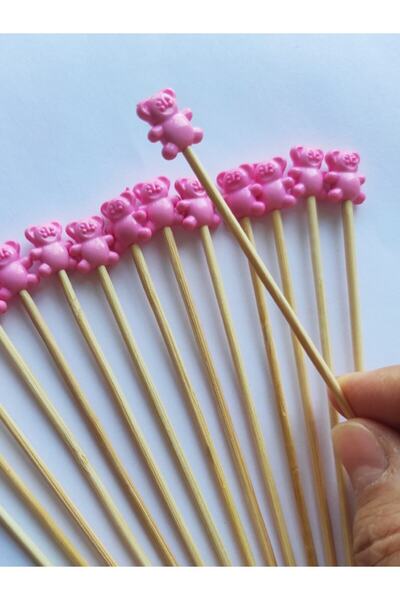 BEYHAN BAYHAN 15 Cm Uzun Pasta Kürdanı - 10 Adet Dekoratif Ayıcık Boncuklu Ko...