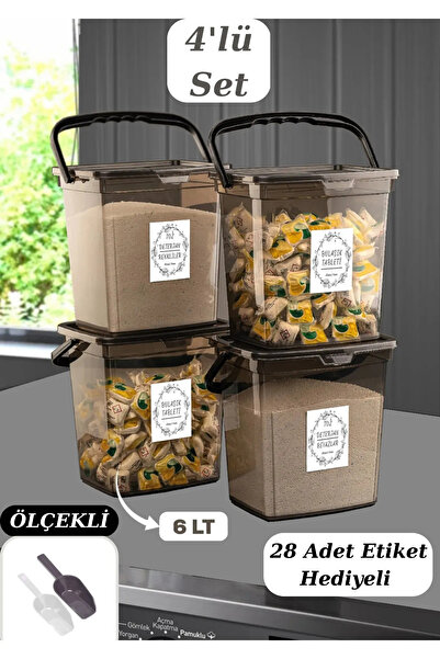 Homesea Mega Boy 4'lü Kare Un Bakliyat Kabı 6 Litre - Kulplu Deterjanlık Saklama Kutusu Kabı Antrasit