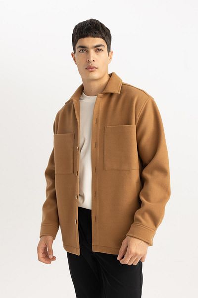DeFacto Πουκάμισο Relax Fit Polo Collar Wool look Jacket B7382AX24SP
