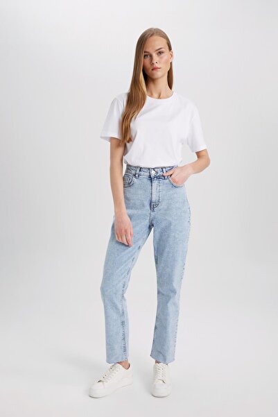 DeFacto Pantaloni Mary Vintage, cu talie înaltă, cu manșete, până la gleznă, spălați în jean B6524ax24sp