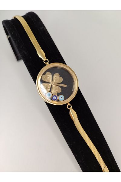 Romea Opening, Half or Quarter Fade Italian Chain Glass, Fanos Steel Non-Tarnish Bracelet Gold Color