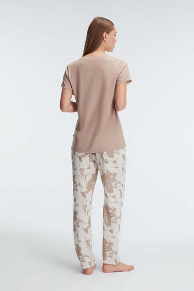Anıl 9941 Short Sleeve Crew Neck Women's Viscose Flower Patterned Summer Knitted Lace Detailed Pajamas Set