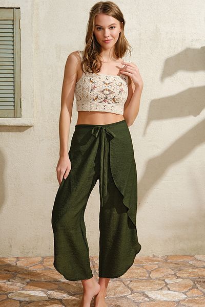 Anıl Thick Strap Hollow U Neck Women's Cotton Plain Summer Long Lace Detailed Pajamas Set Anil 9811