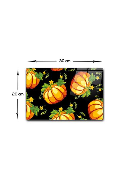 Decorita Glass Cutting Board - Glass Cutting Board |   Pumpkin Black Background |   20cm X 30cm