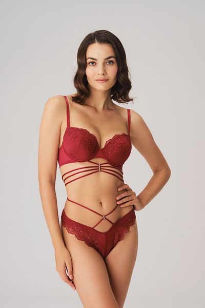Anıl Women's Underwire Supported Padded Belly Detailed Lace Bra and String Set (4826)