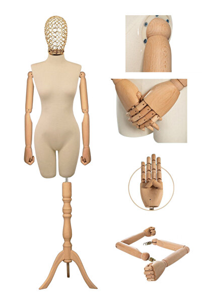 Manken İstanbul 38 Beden Tel Kafalı Ahşap Kollu Pantolon Giyebilen Terzi Mank...