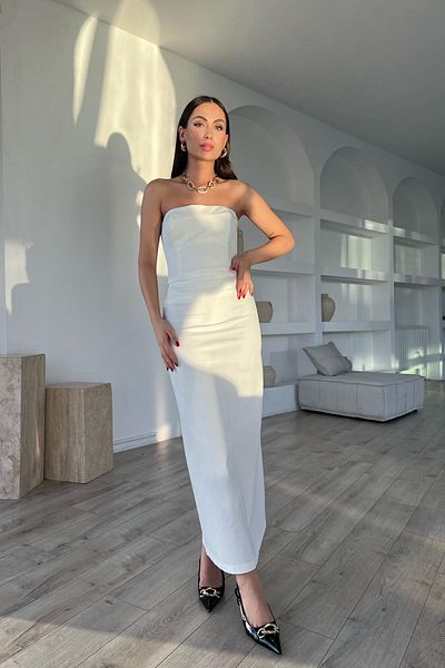 Seda Yalçın Atelier Ecru Midi Skirt with Back Slit and Zipper Detail