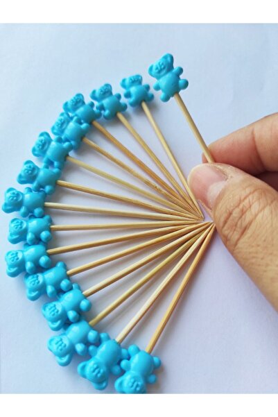BEYHAN BAYHAN 10 Adet Dekoratif Ayıcıklı Pasta Kürdanı 6 Cm Turkuaz - Erkek B...