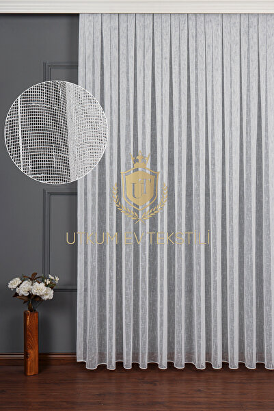 UTKUM EV TEKSTİL ÜRÜNLERİ Natural Keten Tül Perde 1/3 Sık Pile