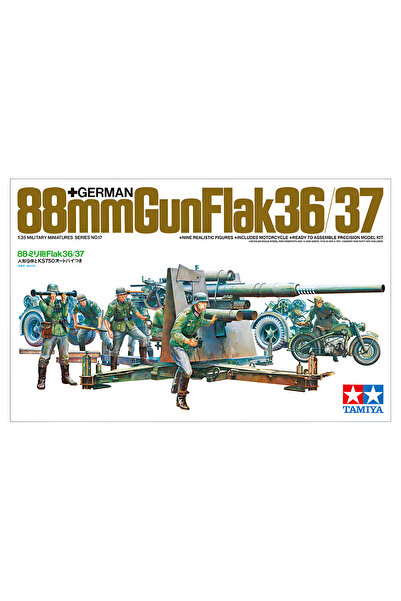 TAMIYA 1/35 German 88mm Gun Flak 36/75 Plastik Askeri Top Maket Kiti, Demonte...