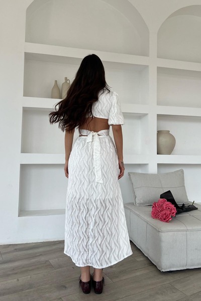 Seda Yalçın Atelier Ecru Balloon Sleeve Back Detailed Belted Dress