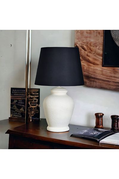 Qdec Vintage Ceramic Lampshade Rustic Ecru - Black