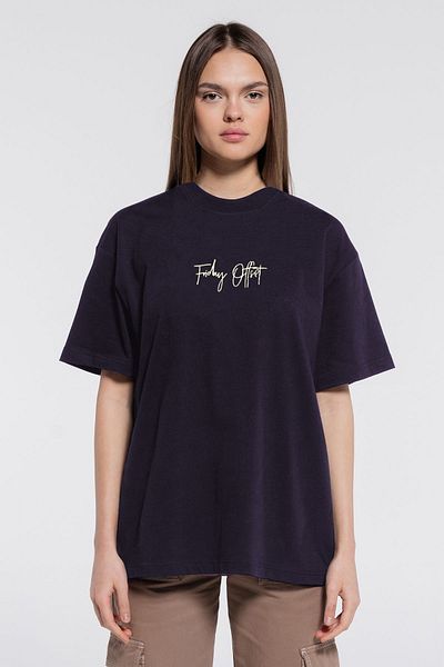 Friday Offset Tricou Friday Tee Albastru închis pentru femei 100% bumbac Tricou supradimensionat cu gât crew