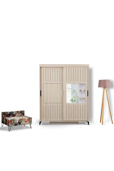 PASİFİC HOME Huga Sürgülü 2 Kapaklı Aynalı Gardırop, Meşe ,160cm