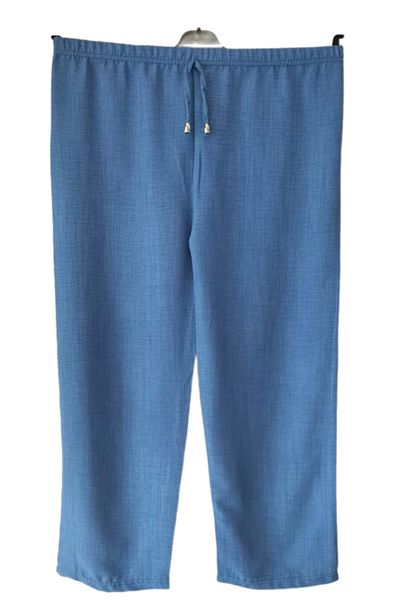 PARİS WOMEN'S LARGE SIZE BOL CUT BLUE LINEN PANT-BOTTOM