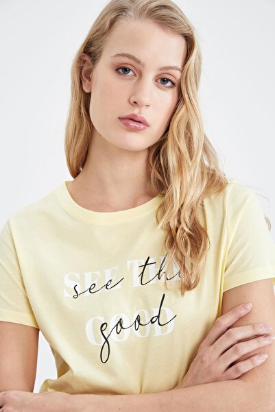 DeFacto Μπλουζάκι Regular Fit Crew με εμπριμέ κοντό μανίκι 100% βαμβακερό T-shirt W9830az22sm