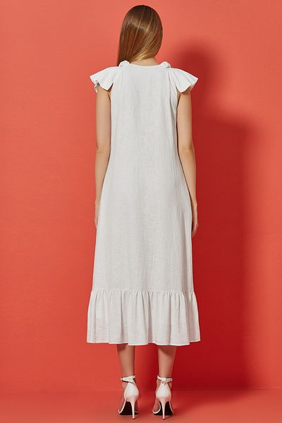 Guitar Λευκό λινό φόρεμα Maxi V-Neck