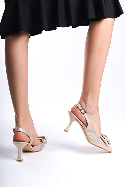 Moda Değirmeni Nude Satin Women's Bow Evening Dress Shoes BG1186-121-0001
