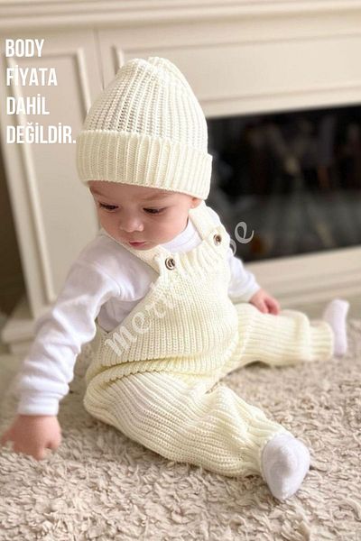 Meriç bebe قبعة تريكو للأطفال البنات والأولاد مع تفاصيل جيب وأشرطة قابلة للتعديل