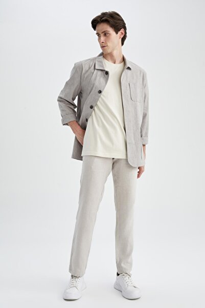 DeFacto Relax Fit Polo Collar Linen Blended Blazer X5079az22sm