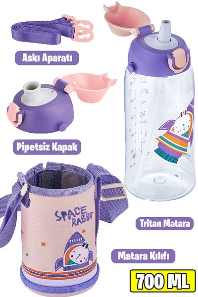 Uzspace 700 Ml - Large Size-Lid 2 Separated Lid Tritan Water Bottle with/without Straw