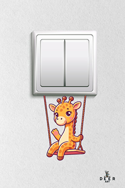 deer art Priz Sticker - Sevilmli Zürafa Salıncakta Çocuk Odası Dekoratif Duva...