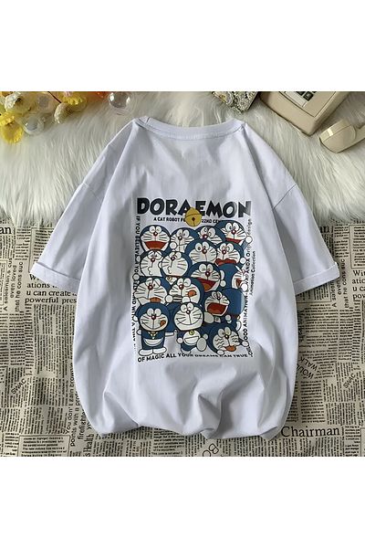 Gofeel Λευκό μπλουζάκι Unisex με στάμπα Doraemon
