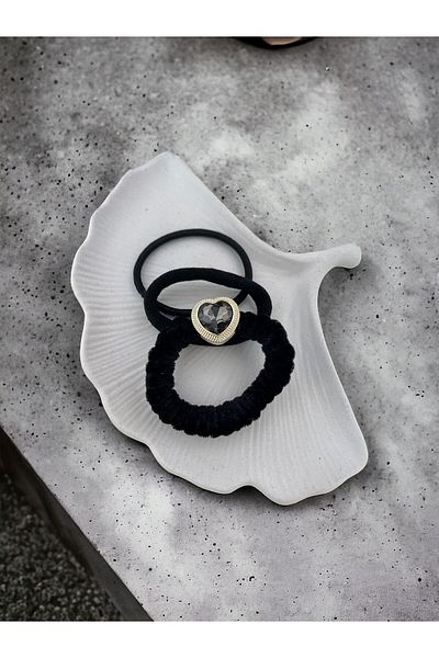 Rachel Black 3-Piece Rubber Buckle Set with Heart Stone Detail