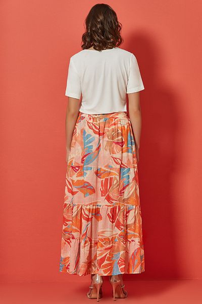 Guitar Round Neck Printed Ecru Knitted Blouse
