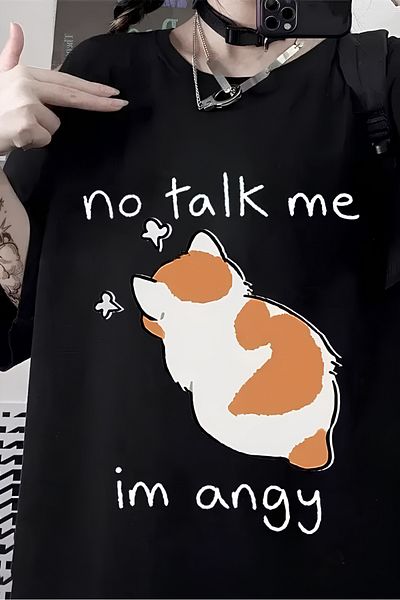 Gofeel Μαύρο Unisex No Talk Me In Angy Cat T-shirt