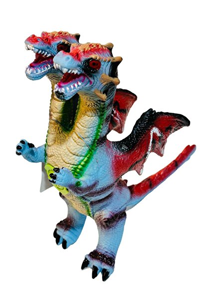 toysandmore Çift Başlı Kanatlı Ejderha Oyuncak Sesli Soft Dokulu 41 Cm Mavi K...