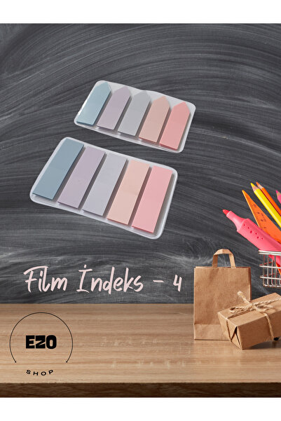 EZOSHOP Şeffaf Renkli Post it Yapışkanlı Not Kağıdı Not Defteri Etiket Film İndeks-4