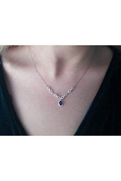 Sirius Pırlanta Pırlanta ve Damla Safir Taşlı Anturaj Kolye
