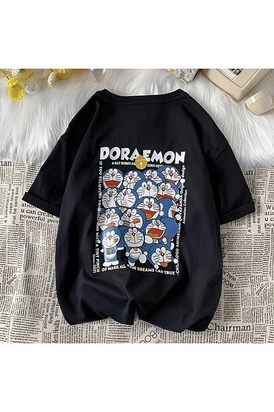 Gofeel Μαύρο μπλουζάκι Doraemon με στάμπα πλάτης Unisex