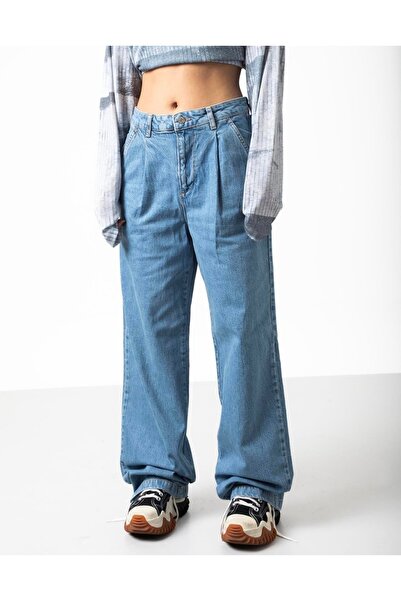 LUCHA PİLELİ GENİŞ KESİM MAVİ PANTOLON