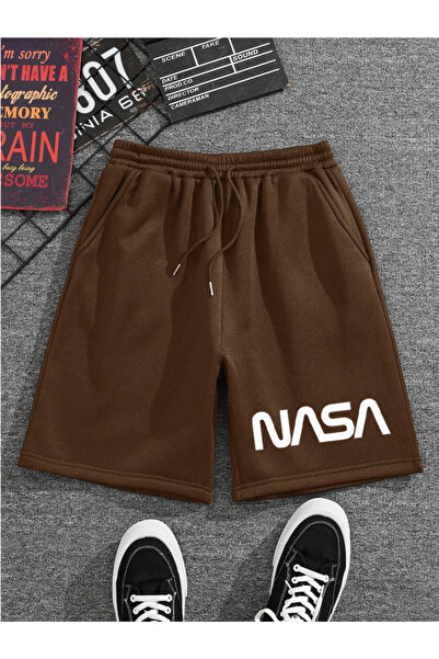 Revasser Unisex Kadın/Erkek Nasa Özel Baskılı Renkli Kısa Penye Şort Shorts