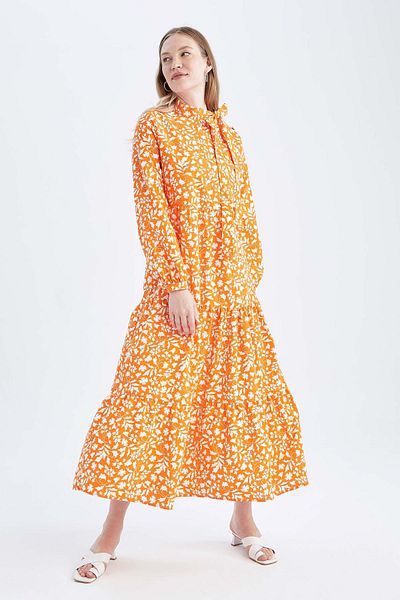 DeFacto Relax Fit Langarmkleid aus Popeline mit halbem Rollkragen und Blumenmuster Y7835az22hs