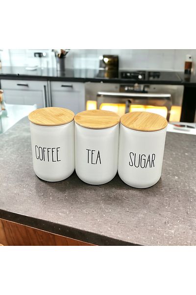 YzHome 3-Piece Vacuum Glass Bamboo Lid Tea Coffee Sugar Jar Storage Container