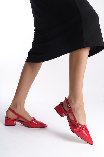 SEREL35SHOES Women's Heeled Shoes New Season Short Block Open Back Pointed Toe Buckle Helmet Heel 3 CM