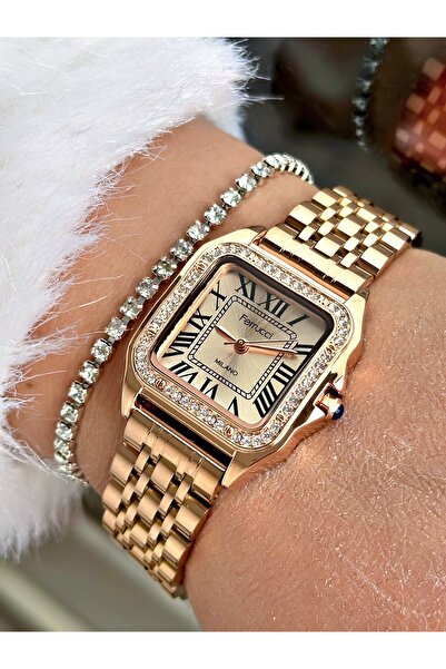 Ferrucci Silver Color Square Jewelled Design Case Steel Cord Women's Wristwat...