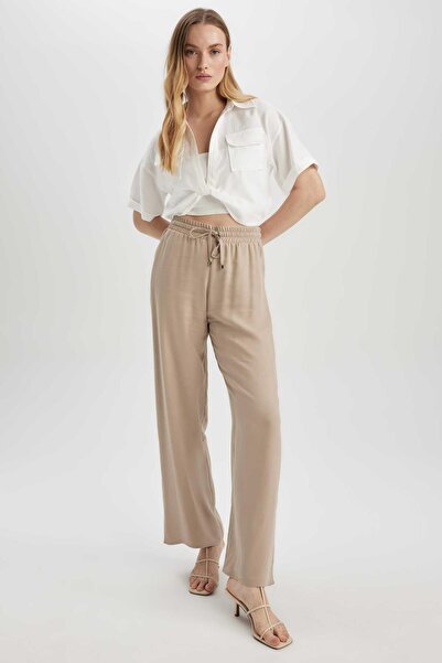 DeFacto Florida Florida High Waist Wide Leg Viscose Trousers with Pockets J8738az23sm