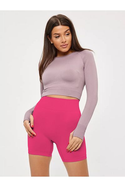 MİSTİRİK Jerovin Model Gathering Πλεκτό χωρίς ραφή Push Up Αποτελεσματικό κοντό σορτς ροζ χρώμα