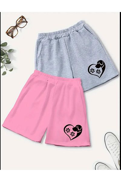 Machetta Children's Set of 2 Paw Printed Summer Short Shorts - Casual Short Shorts