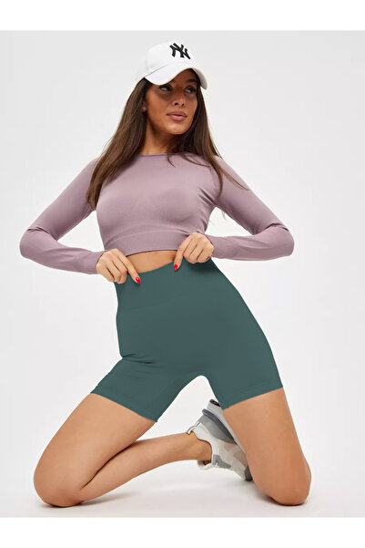 MİSTİRİK Jerovin Model Recovery Knitted Seamless Push Up Effective Short Shorts Gray Blue Color