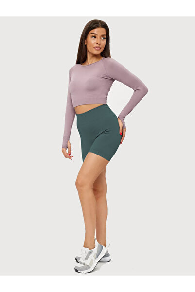 MİSTİRİK Jerovin Model Recovery Knitted Seamless Push Up Effective Short Shorts Gray Blue Color