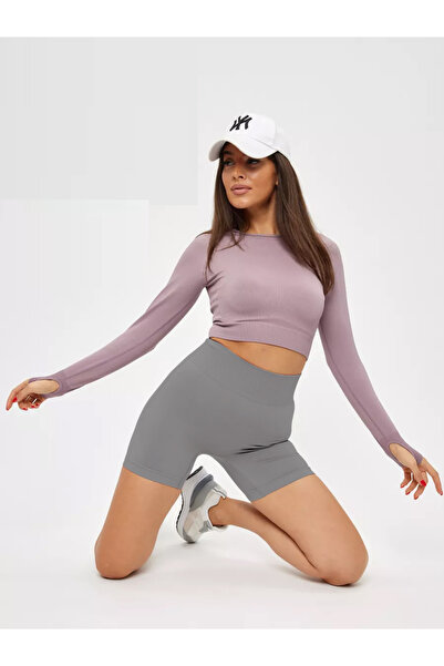 MİSTİRİK Jerovin Model Seamless Toparlayıcı Biker Push Up Etkili Kısa Şort Gri Renk
