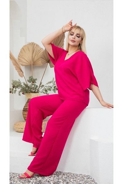 Butik Nilyam Women's Large Size Backless Sofia Linen Trousers Blouse Set 24004