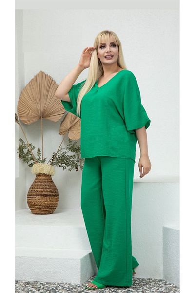 Butik Nilyam Women's Large Size Backless Sofia Linen Trousers Blouse Set 24004