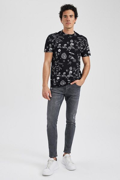 DeFacto Μπλουζάκι Regular Fit Crew Lack με μοτίβο 100% βαμβακερό T-shirt Z3096az23sp